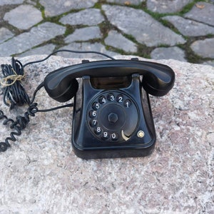Bakelite black rotary phone, 1960&#39;s bakelite office desk phone, Iskra ATA 11 telephone