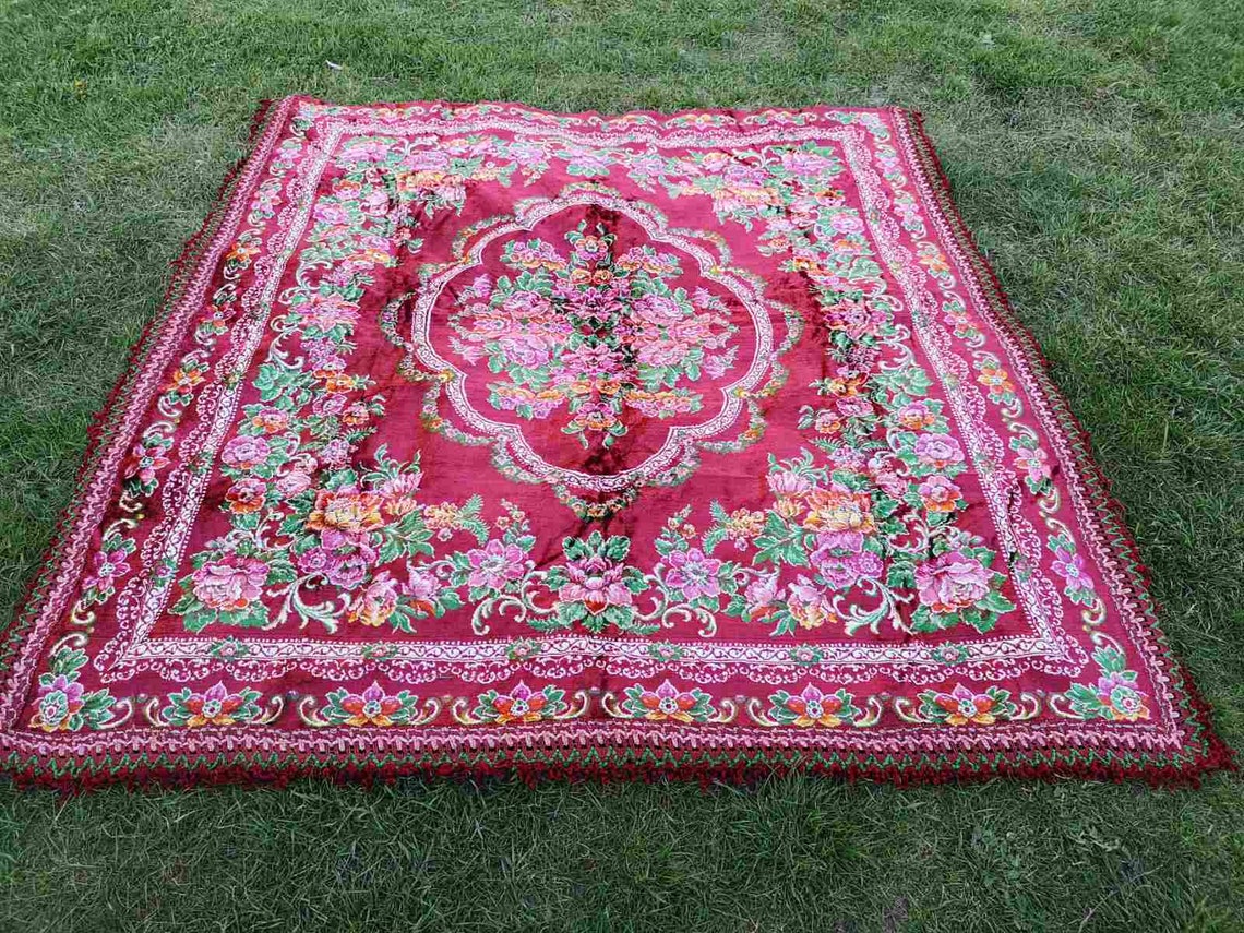 Vintage Larege Italian Velvet Bedspread Floral Italian Bed Etsy UK