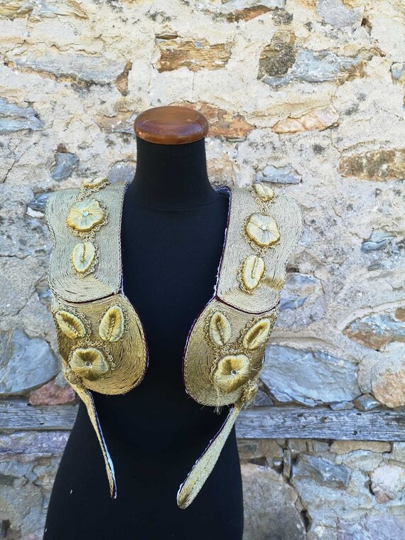 Vintage unique hand embroidered gold thread vest