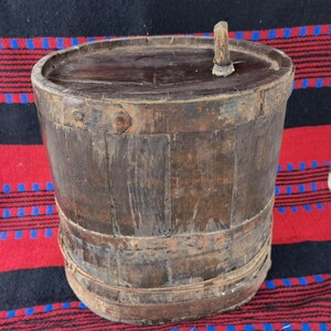 Handmade wooden barrel, primitive wooden barrel