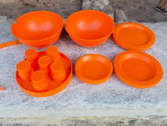 Orange picnic set, vintage space age design picni… - image 9