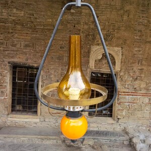 Lampe suspendue vintage des années 1970, plafonnier ressemblant à une lampe à pétrole