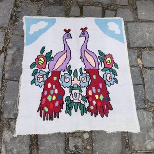 孔雀のタペストリー、手刺繍の素敵なビンテージタペストリー、孔雀のテーマ