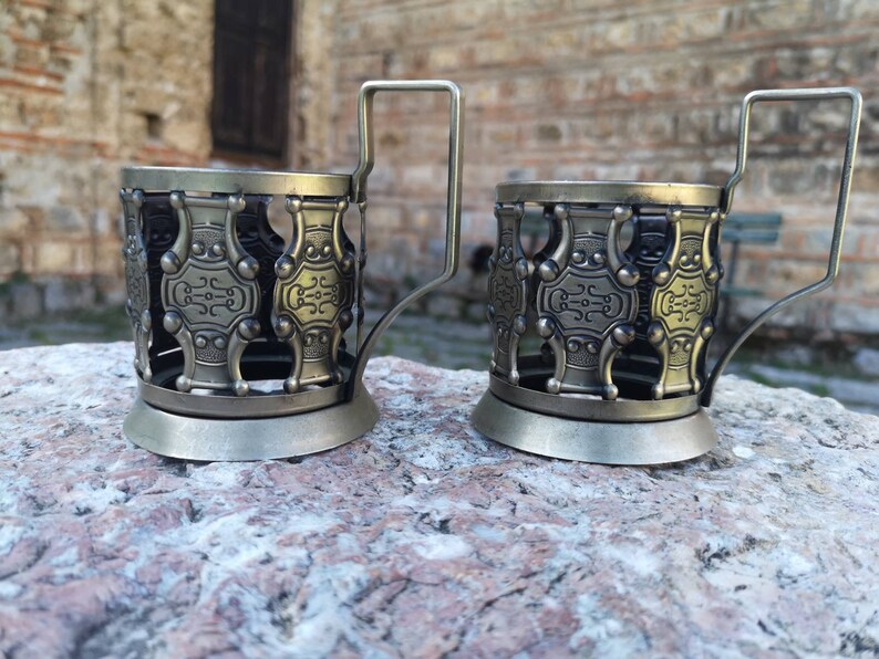 Two Vintage Tea Cup Holders, Brass Tea Cup Holders Etsy