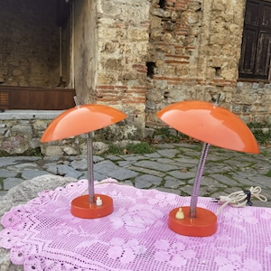 Orange space age 1970&#39;s metal table lamps, adjustable height and direction
