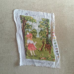 Little Red Riding Hood vintage tapestry, handmade finished needlepoint kid's tapestry