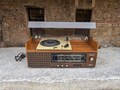 Vintage radio record player, Iskra Melos RG wooden radio record player product logo
