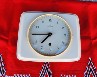 Horloge Murale Junghans Céramique Rayée Bleu Et Blanc - Mécanisme D'origine Allemagne