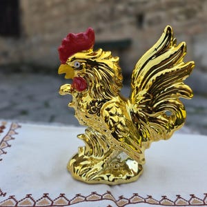 Gold porcelain rooster, vintage Japanese porcelain rooster figurine, 70s gold porcelain