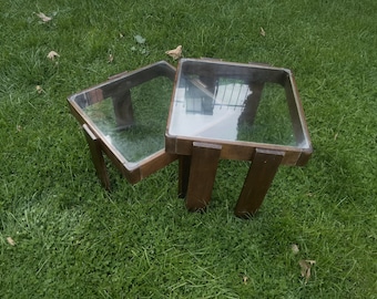 Cubism art deco nesting tables, vintage 1970&#39;s Meblo nesting tables