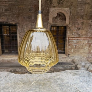 Vintage glass pendant lamp, 1970&#39;s ceiling lamp made in Yugoslavia