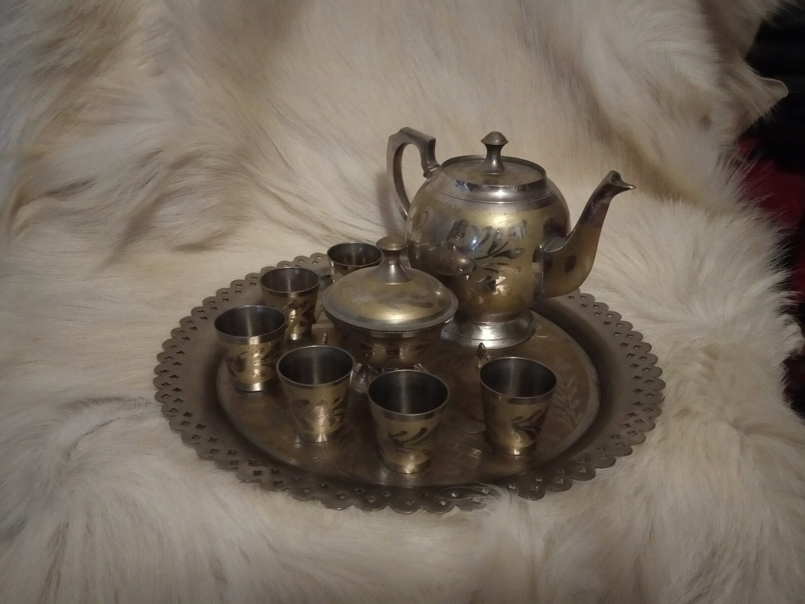 Vintage Tea Set Metal Tea Set Set of six cups tea pot Etsy