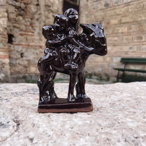 Ceramic figurine of donkey and three kids, cute vintage 1970&#39;s ceramic figurine home decor