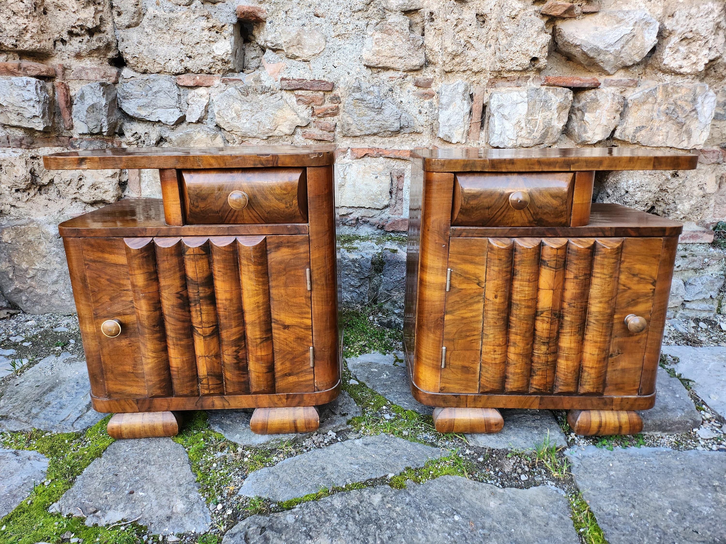 Art deco bedroom nightstands, antique 1920s wooden bedside nightstands