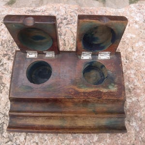 Wooden inkwell, antique mid century wooden inkwell, authentic state