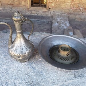 Antique and primitive metal pitcher and water heater, Ottoman age pitcher