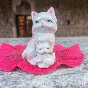 Cat and kitten porcelain figurine, cute vintage home decor porcelain figurine