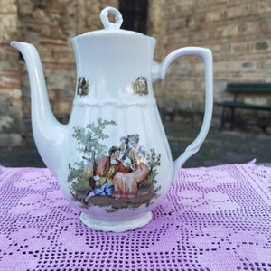 Porcelain teapot, vintage 1970&#39;s Poland porcelain retro kitchen decor teapot