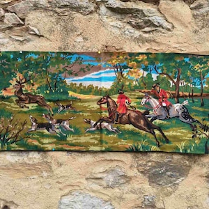 Handmade large gobelin needlepoint, hunting in forest gobelin tapestry