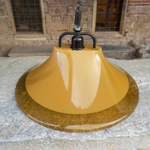 Rare Meblo Guzzini ceiling lamp, rare vintage brown pendant lamp designed by Harvey Guzzini