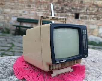 MiniStar portable vintage TV, mini CRT portable television, 1970's black and white screen TV