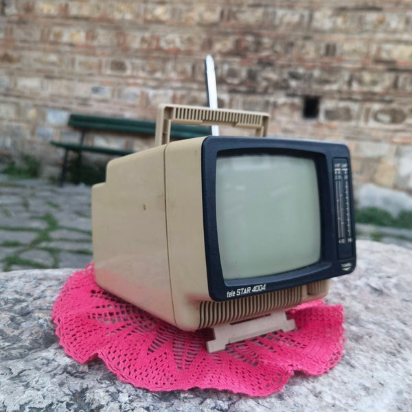 MiniStar portable vintage TV, mini CRT portable television, 1970's black and white screen TV