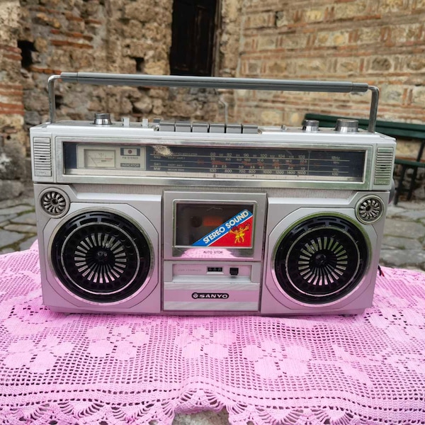 Sanyo M9924K radio cassette tape player, early 1980's Sanyo boombox