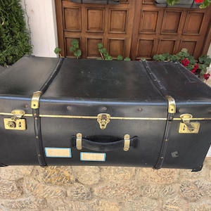 Large vintage luggage, 1960s wood and leather luggage, large retro travel luggage