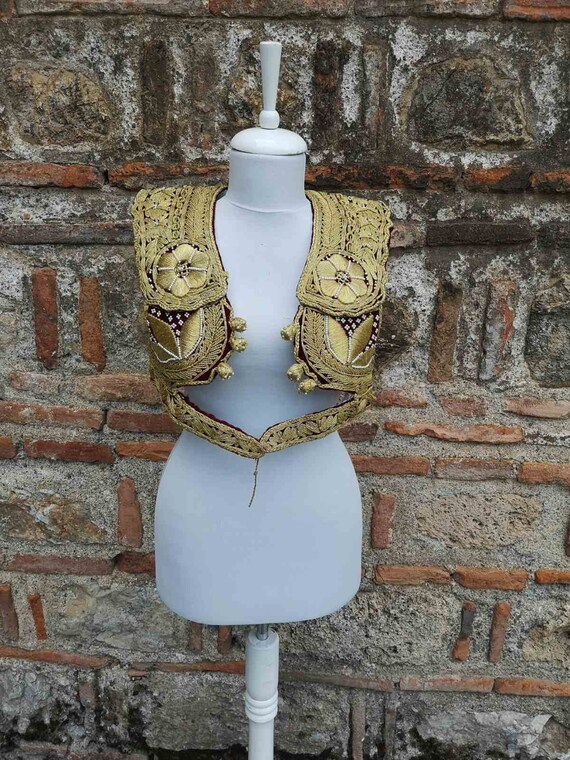 Gold Thread hand embroidered women's vest, 'srma'
