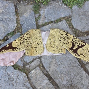 Gold thread- srma hand embroidered woman&#39;s jacket, mid century folklore ottoman style jacket/vest
