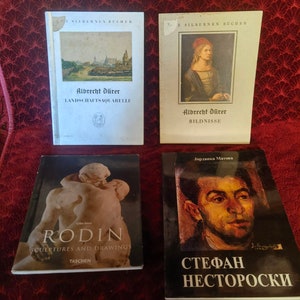 Lot of 4 vintage art books, Bildnisse, Auguste Rodin sculptures and drawings, Stefan Nestoroski and Landschartsaquarelle