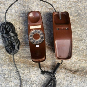 Siemens wall hanging rotary phone, vintage brown Siemens rotary phone