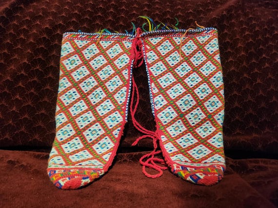 Colorful hand knit socks, complex pattern handmad… - image 1