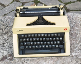 Olympia Monica portable typewriter, Cyrillic vintage typewriter with a case and a ribbon