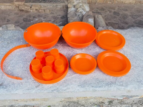 Orange picnic set, vintage space age design picni… - image 8