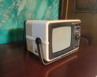 Euromatic 405 vintage portable mini television, black and white screen 1970's TV