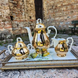 Golden tea set, vintage 70s Bavaria fine porcelain gold tea set