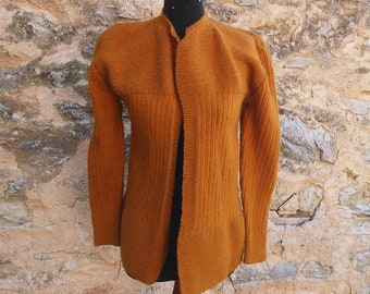 Vintage winter hand knitted sweater, brown winter retro women's sweater