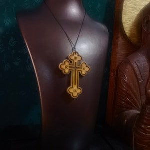 Wooden carved cross, Orthodox Christian cross pendant