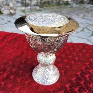 Antique silver chalice, hallmarked 0.800, handcrafted antique Catholic Christian chalice in Byzantine style