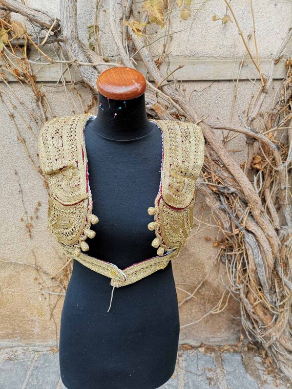 Gold embroidery women's vest, vintage gold embroid