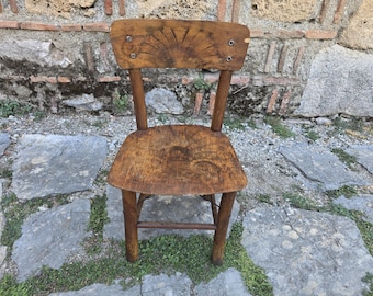 Silla de madera de mediados de siglo, silla infantil vintage, silla infantil de madera antigua