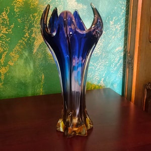Murano glass vintage vase, blue shade 1960&#39;s glass vase