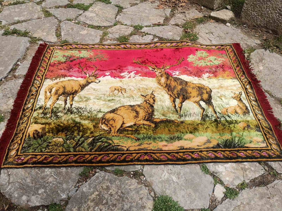 Vintage velvet tapestry animal print tapestry deer tapestry Etsy