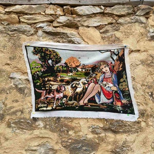 Finished gobelin needlepoint, vintage handmade needlepoint tapestry