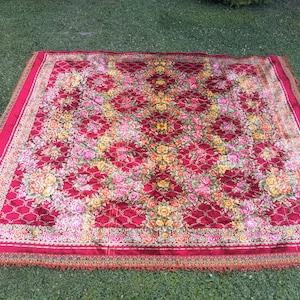 Italian velvet bedspread, vintage Italian floral bed cover