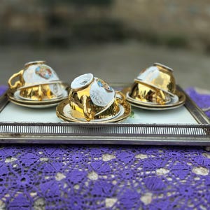 Bavaria Royal porcelain, 24K gold plated complete set of 6 cups and saucers