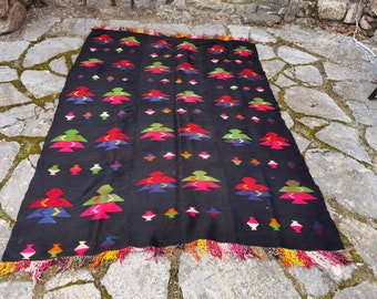 Colorful, geometric pattern, rug, handmade 100% wool antique rug