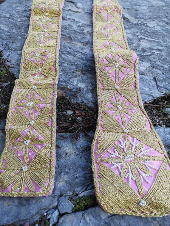 Two hand embroidered belts, gold thread embroider… - image 3