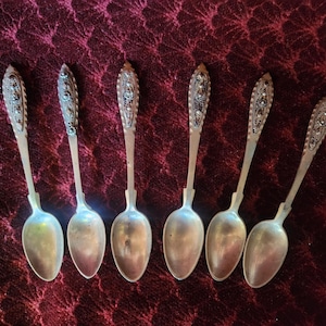 Complete set of 6 silver spoons, filigree handmade handle silver spoons, early XX century